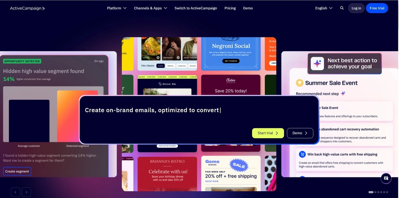 ActiveCampaign AI-powered email marketing and CRM interface