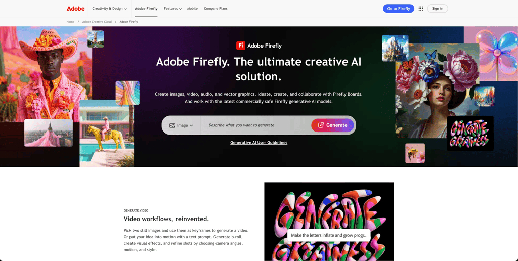 Adobe Firefly featuring creative AI solution and generation tools