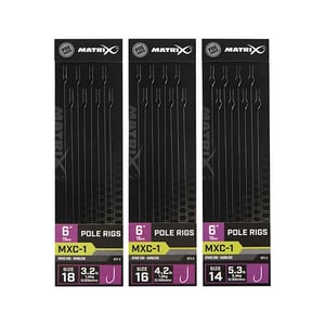A set of four Вързани куки Matrix Pole Rigs MXC-1 Barbless 15см fishing rods in a package.