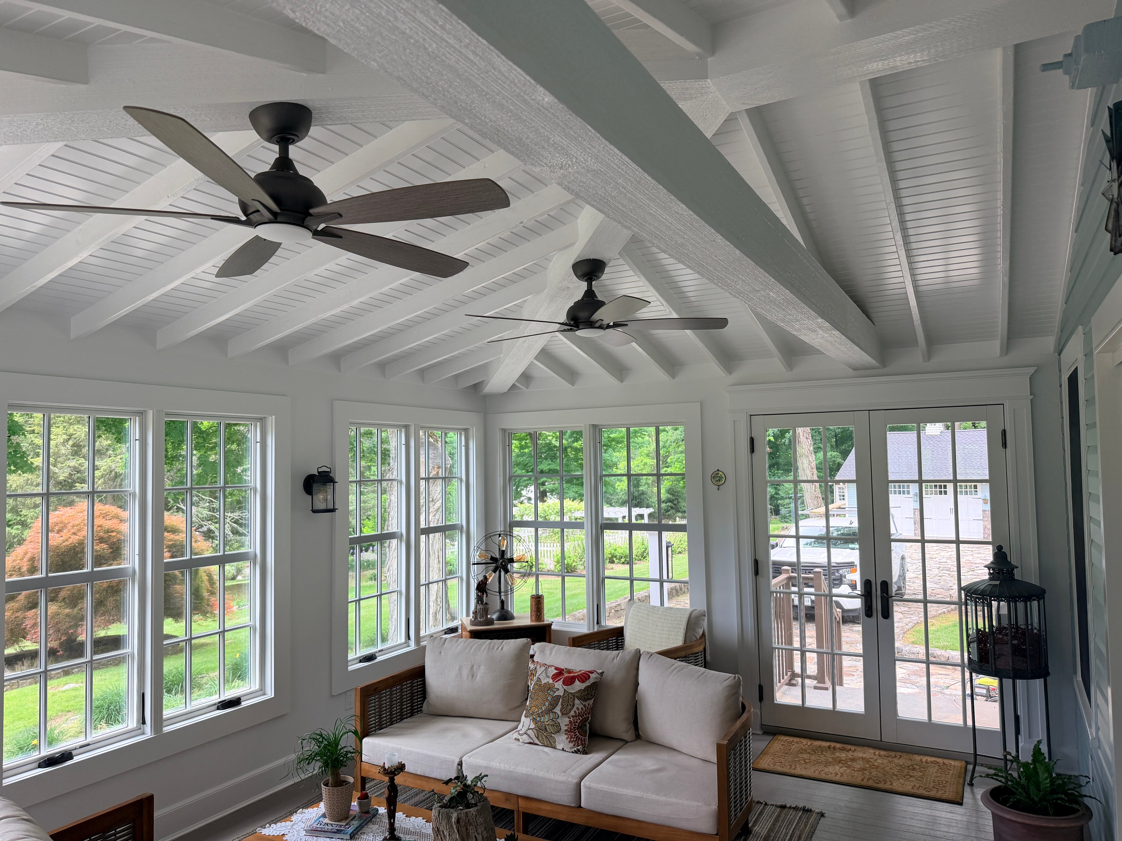 Somers sunroom — interior with French doors and colonial windows
