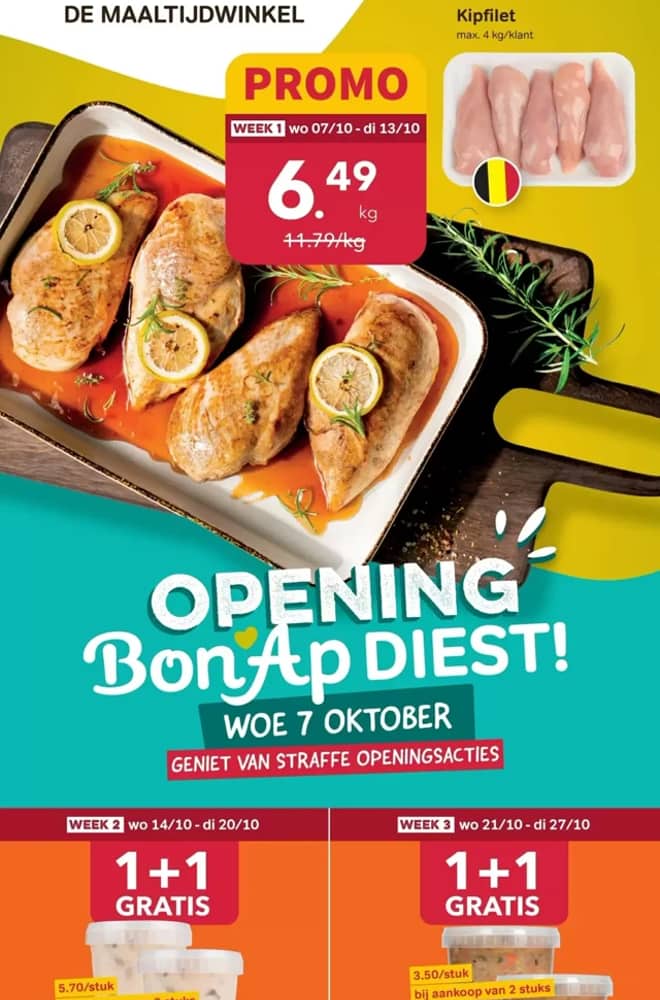 Voorpagina van de folder van Bon'App, geldig 7–27 oktober 2026