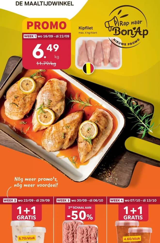 Voorpagina van de folder van Bon'App, geldig 16 september 2026 – 13 oktober 2026