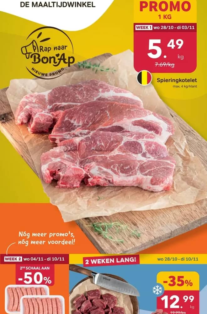 Voorpagina van de folder van Bon'App, geldig 28 oktober 2026 – 10 november 2026