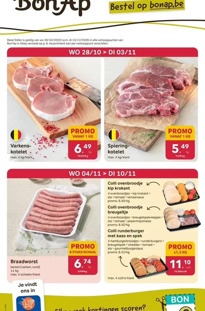 Voorpagina van de folder van Bon'App, geldig 28 oktober 2026 – 15 december 2026