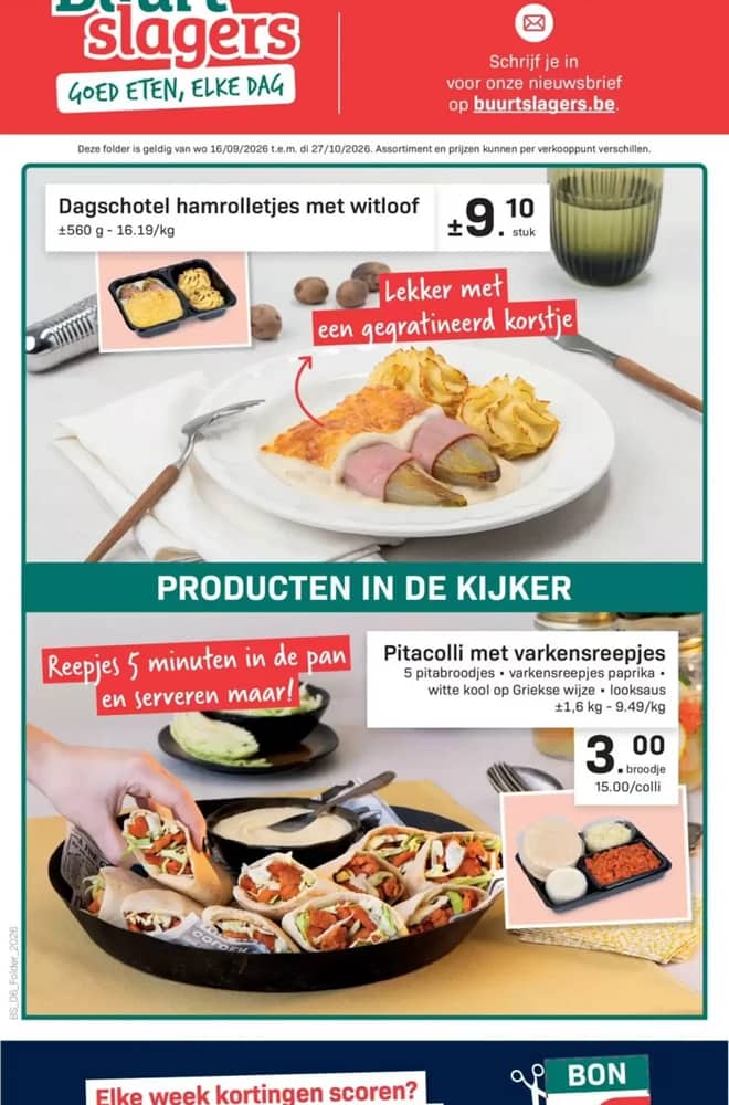 Voorpagina van de folder van Buurtslagers, geldig 16 september 2026 – 27 oktober 2026