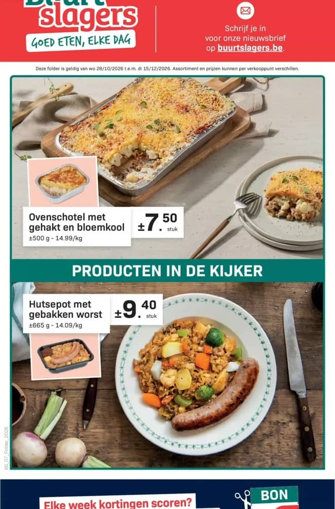 Voorpagina van de folder van Buurtslagers, geldig 28 oktober 2026 – 15 december 2026
