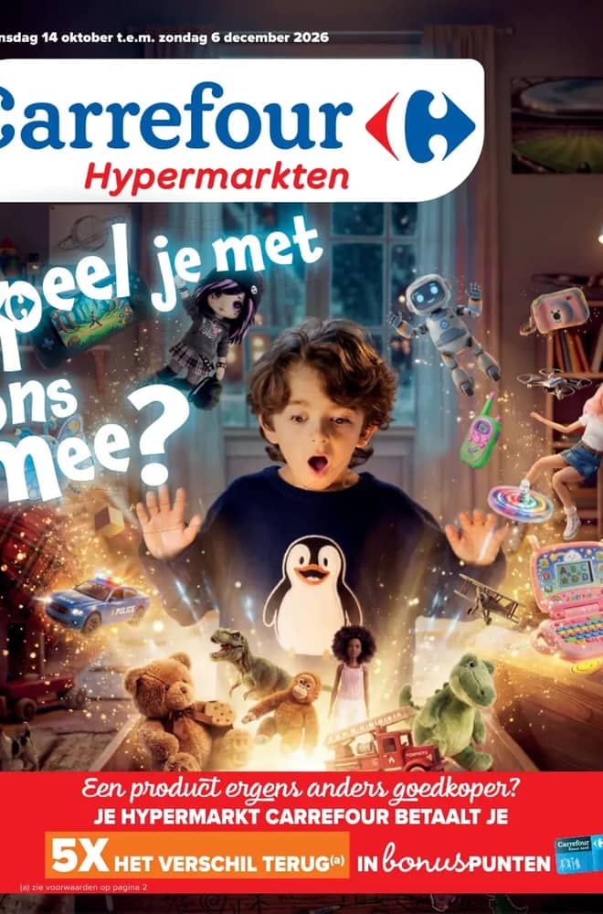 Voorpagina van de folder van Carrefour, geldig 14 oktober 2026 – 6 december 2026