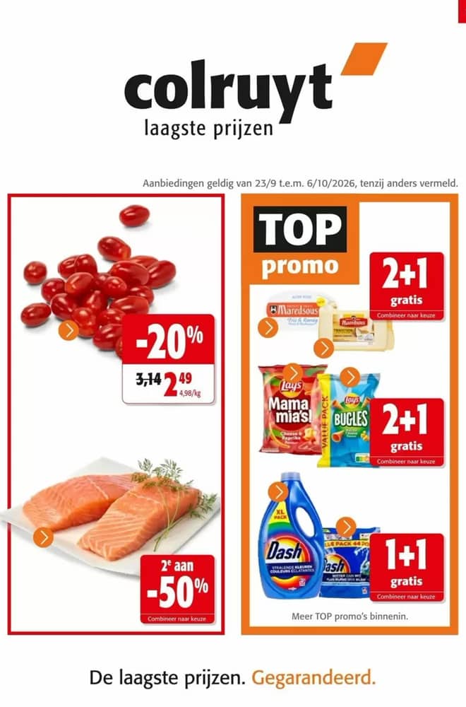 Voorpagina van de folder van Colruyt, geldig 23 september 2026 – 6 oktober 2026