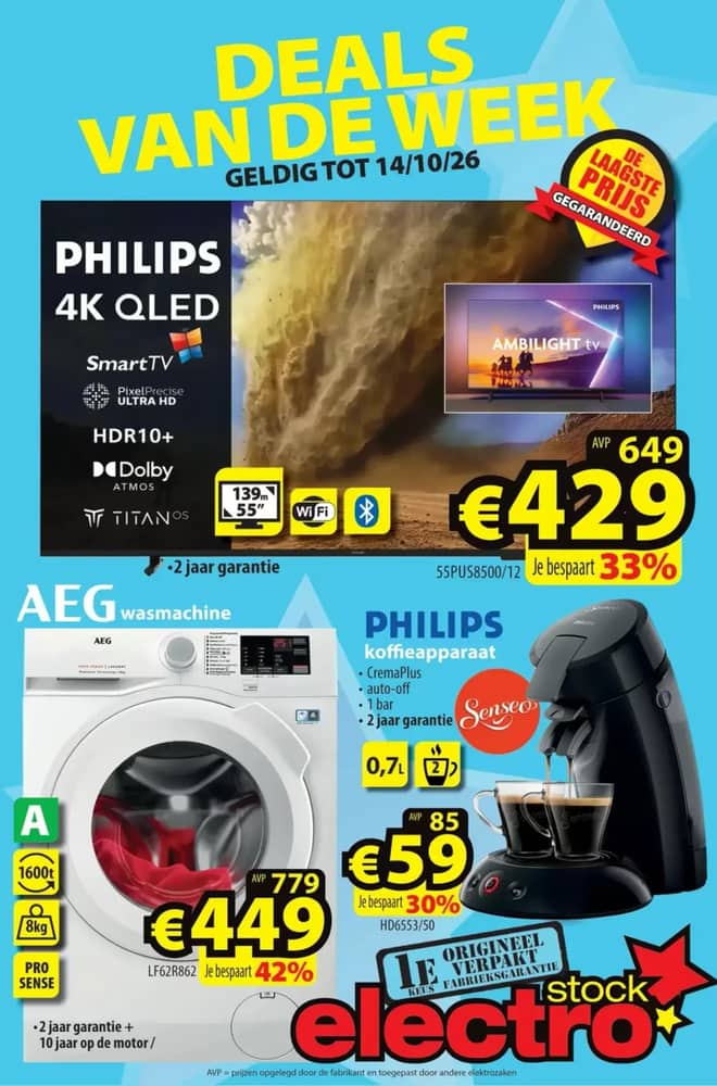 Voorpagina van de folder van ElectroStock, geldig 8–14 oktober 2026