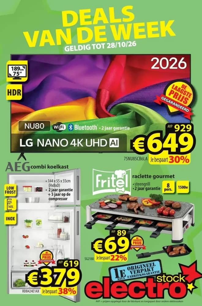 Voorpagina van de folder van ElectroStock, geldig 21–28 oktober 2026