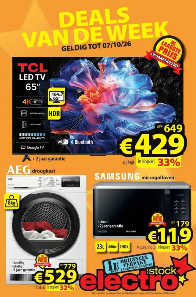 Voorpagina van de folder van ElectroStock, geldig 30 september 2026 – 7 oktober 2026