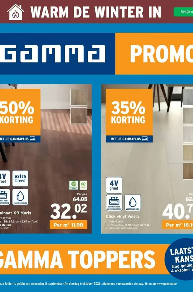 Voorpagina van de folder van Gamma, geldig 16 september 2026 – 6 oktober 2026