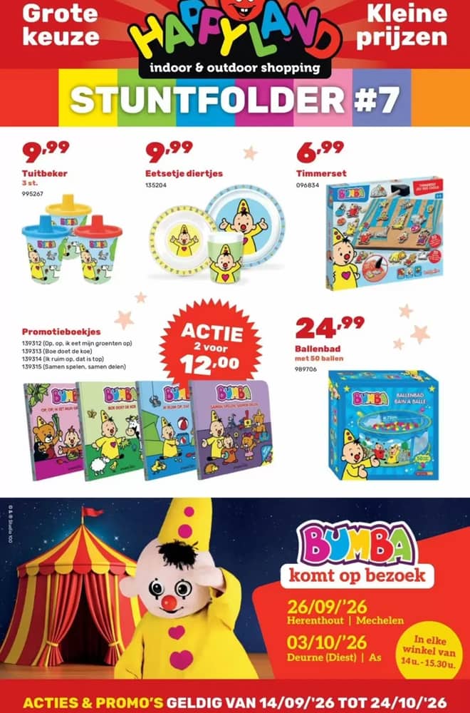 Voorpagina van de folder van Happyland, geldig 14 september 2026 – 10 oktober 2026