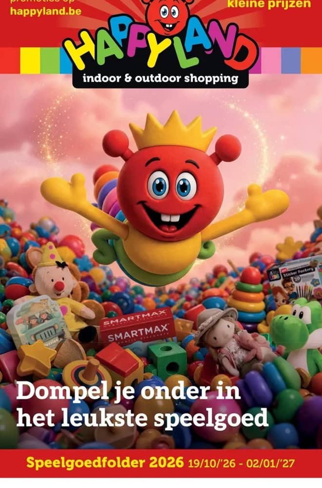 Voorpagina van de folder van Happyland, geldig 19 oktober 2026 – 2 januari 2027