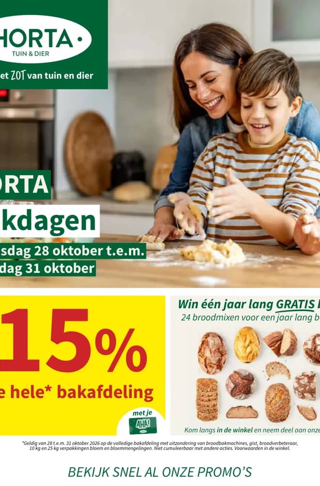 Voorpagina van de folder van Horta, geldig 28 oktober 2026 – 8 november 2026
