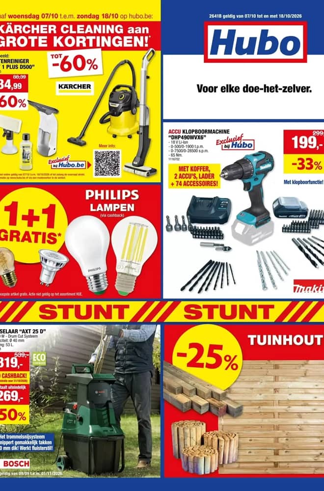 Voorpagina van de folder van Hubo, geldig 7–18 oktober 2026