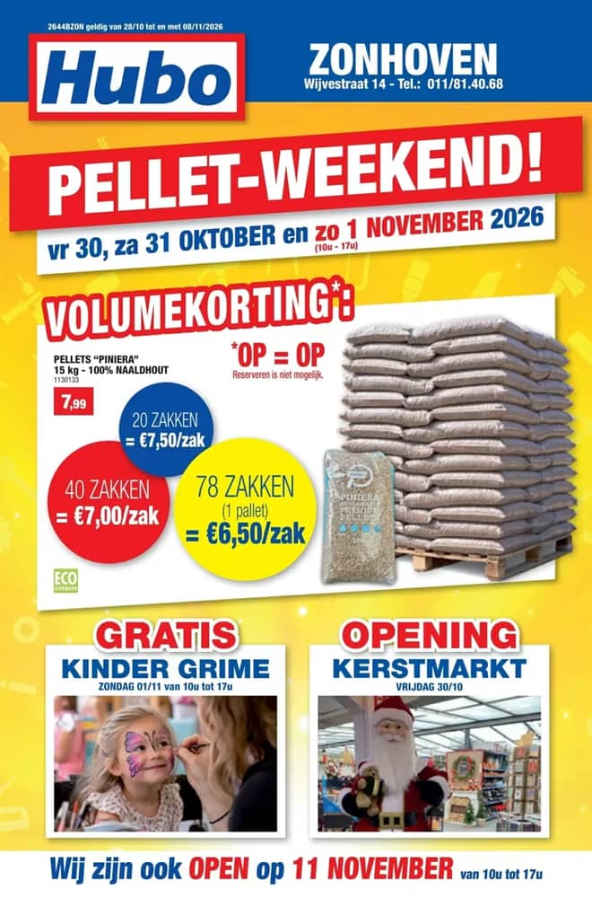 Voorpagina van de folder van Hubo, geldig 28 oktober 2026 – 8 november 2026