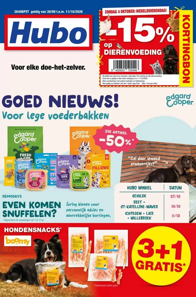 Voorpagina van de folder van Hubo, geldig 30 september 2026 – 11 oktober 2026