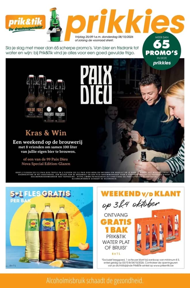Voorpagina van de folder van Prik & Tik, geldig 25 september 2026 – 8 oktober 2026