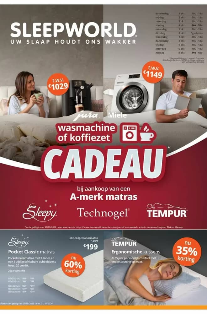 Voorpagina van de folder van Sleepworld, geldig 1–31 oktober 2026