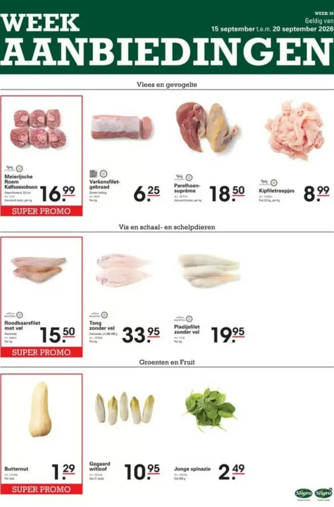 Voorpagina van de folder van Sligro, geldig 15–20 september 2026