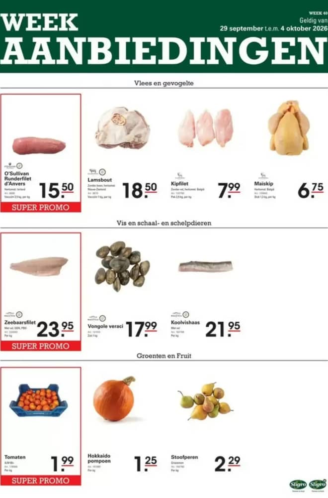Voorpagina van de folder van Sligro, geldig 29 september 2026 – 4 oktober 2026
