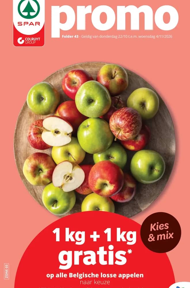 Voorpagina van de folder van Spar Colruyt, geldig 22 oktober 2026 – 4 november 2026