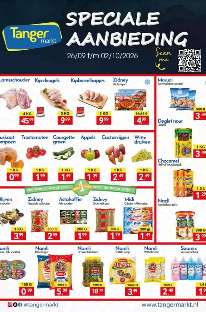 Voorpagina van de folder van Tanger Markt, geldig 26 september 2026 – 2 oktober 2026