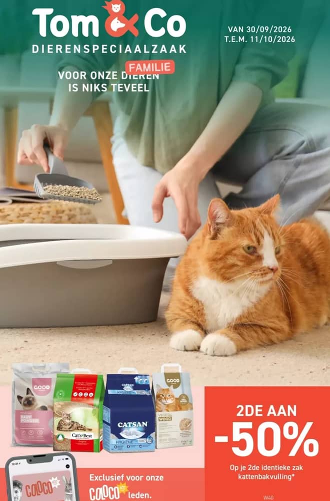 Voorpagina van de folder van Tom & Co, geldig 30 september 2026 – 11 oktober 2026
