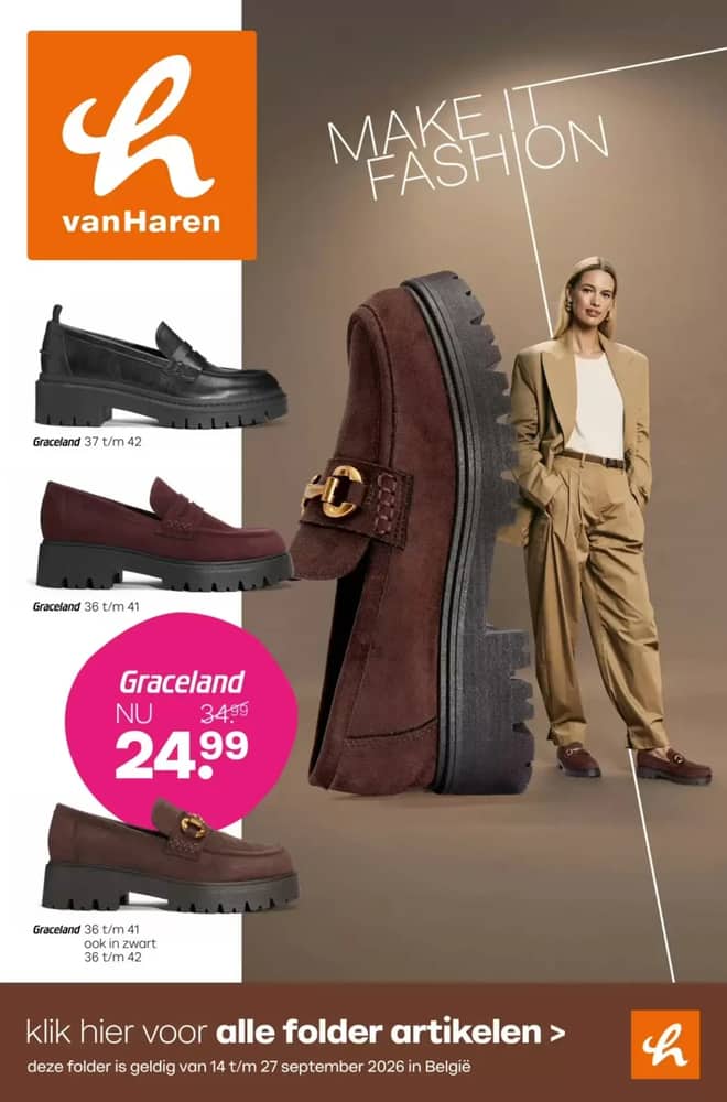 Voorpagina van de folder van Van Haren, geldig 14–27 september 2026