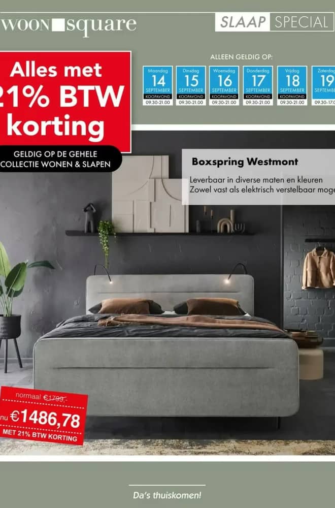 Voorpagina van de folder van Woonsquare, geldig 14–19 september 2026