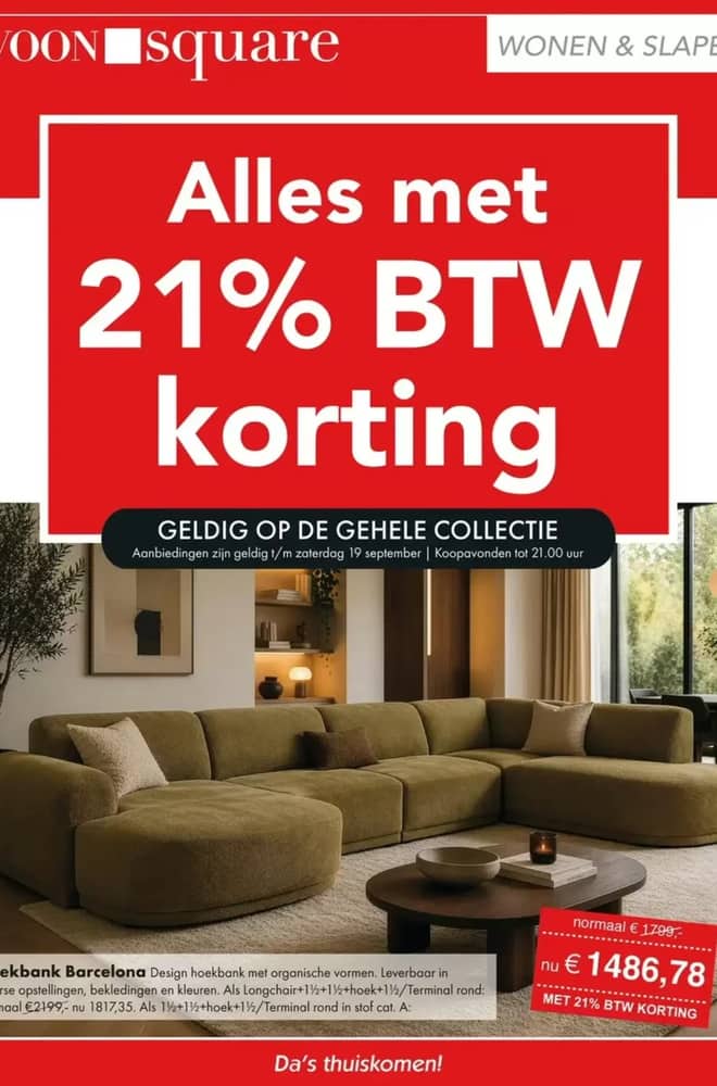 Voorpagina van de folder van Woonsquare, geldig 14–19 september 2026