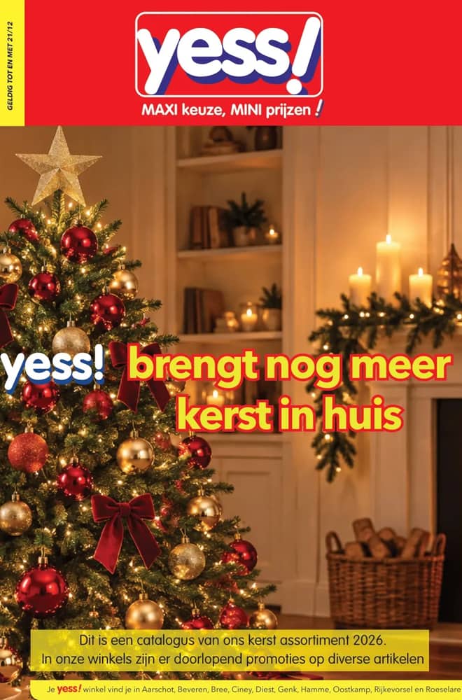 Voorpagina van de folder van Yess, geldig 23 oktober 2026 – 21 december 2026