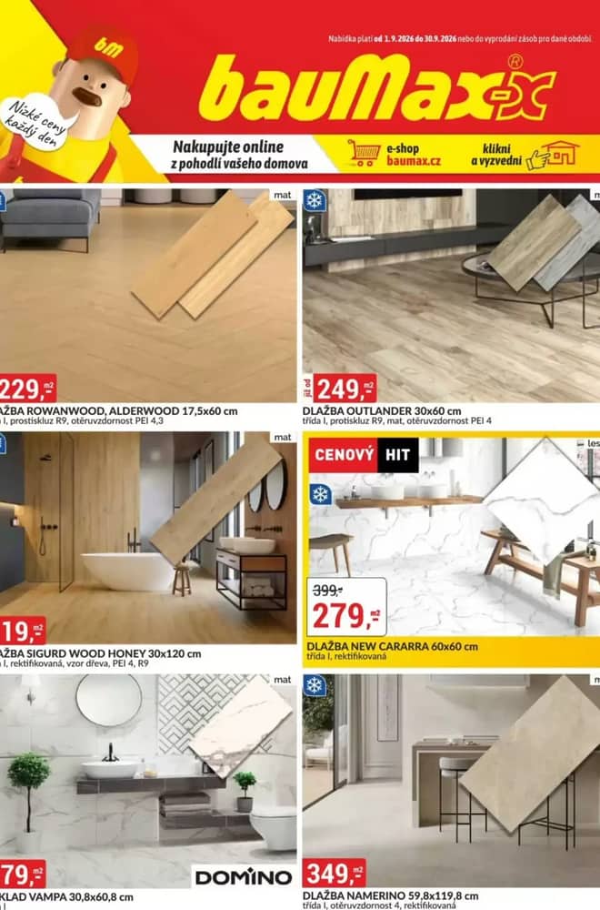 Titulní strana letáku Baumax, platný 1–30 září 2026