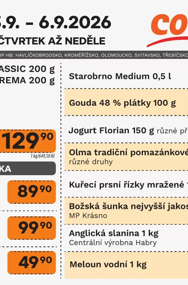 Titulní strana letáku Coop HB, platný 3–9 září 2026