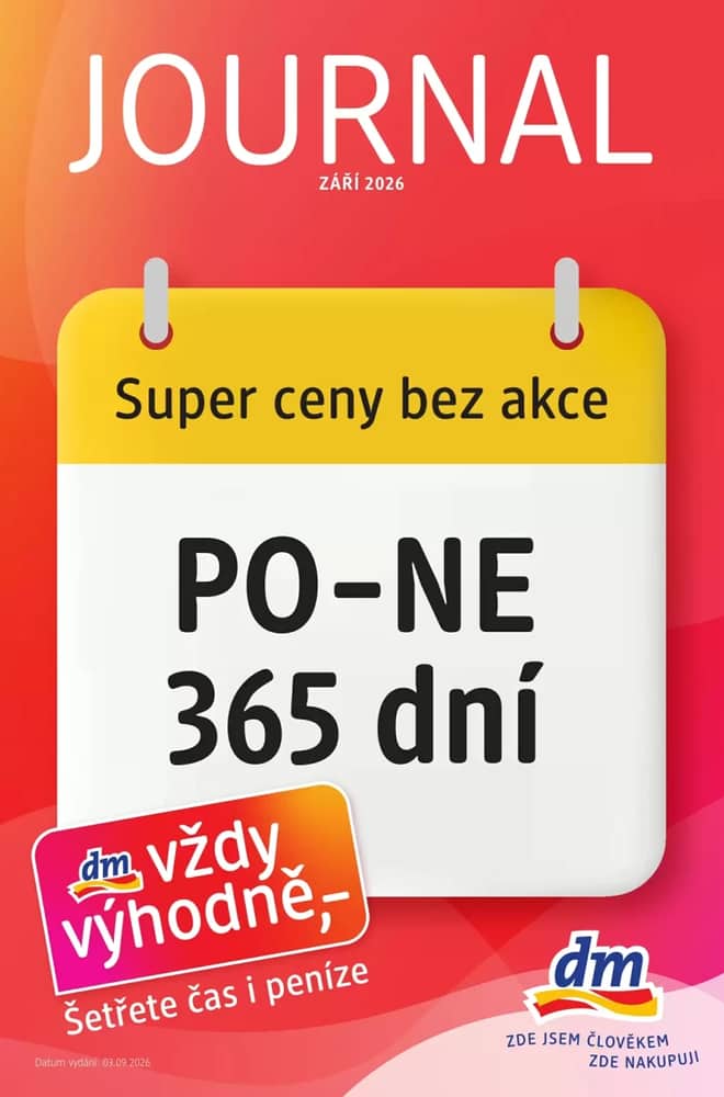 Titulní strana letáku dm drogerie markt, platný 3. září 2026 – 1. října 2026