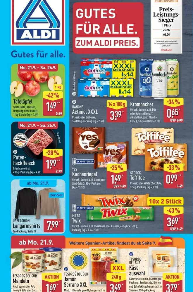 Titelseite des Prospekts von Aldi Nord, gültig 21–26 September 2026