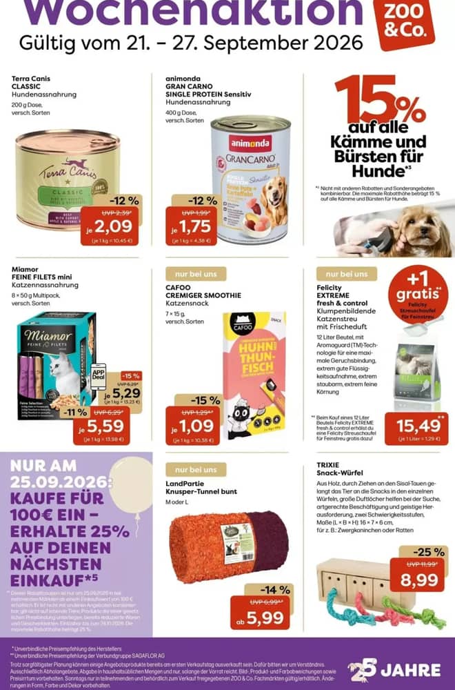 Titelseite des Prospekts von Zoo & Co., gültig 21–27 September 2026
