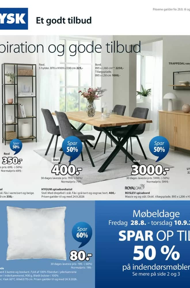 Forside af tilbudsavisen fra JYSK, gældende 28. august 2026 – 10. september 2026