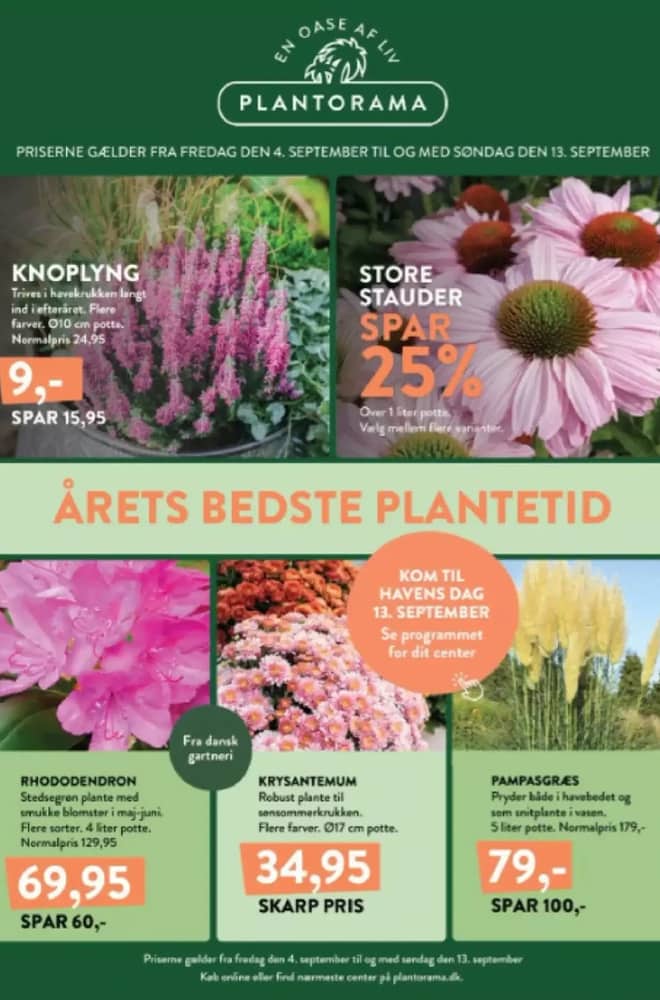 Forside af tilbudsavisen fra Plantorama, gældende 4–13 september 2026