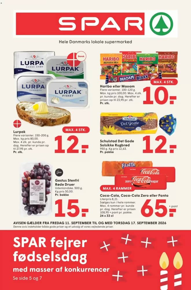 Forside af tilbudsavisen fra SPAR, gældende 11–17 september 2026