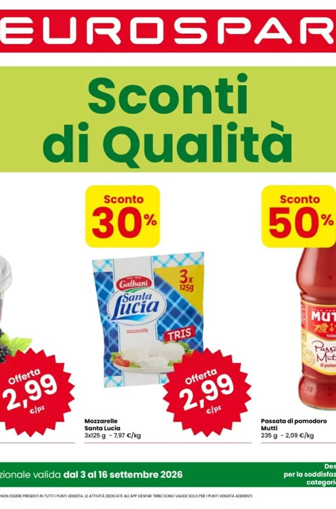 Copertina del volantino Eurospar, valido 3–16 settembre 2026