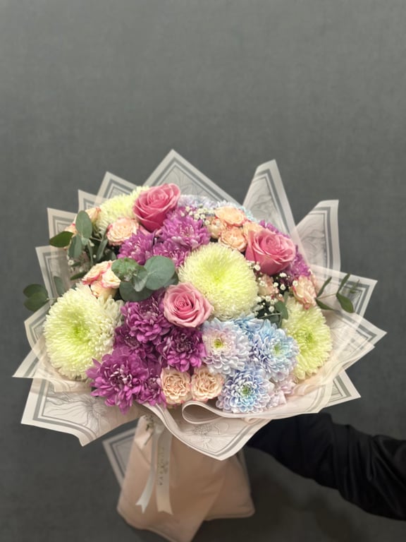 Pembe Gül, Çardak Gül & Kasımpatı Buketi