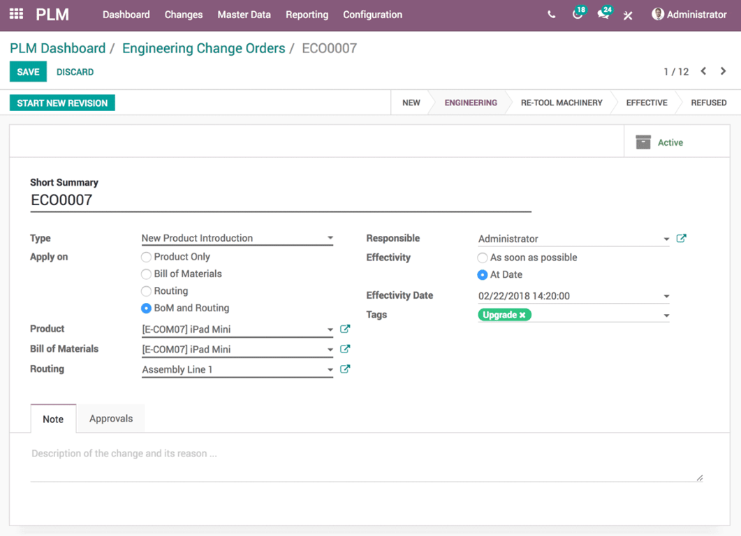 Engineering Change Management Interface
