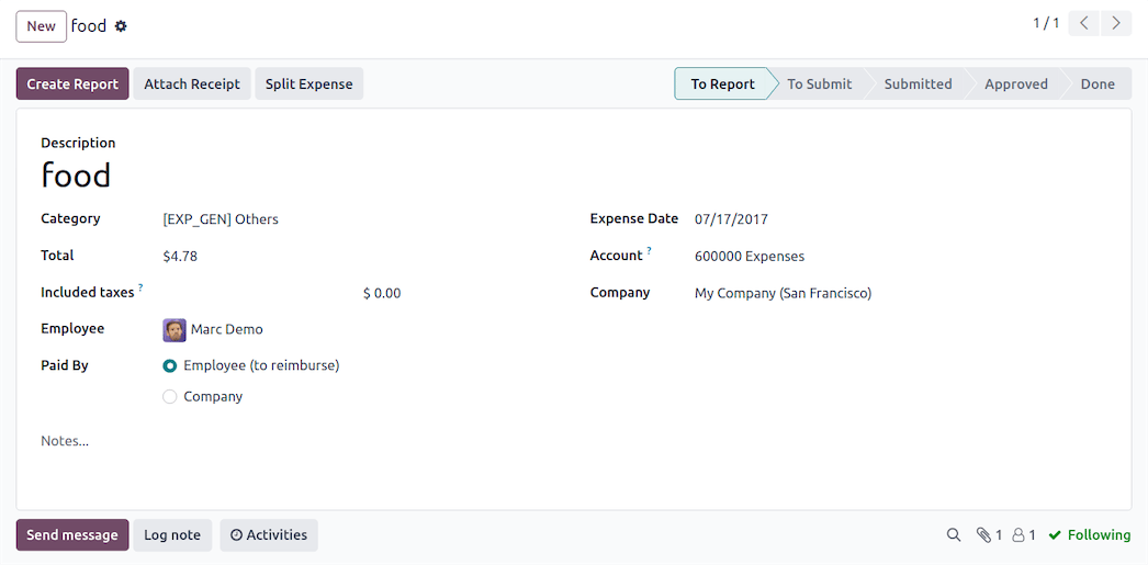 Expenses Interface Form