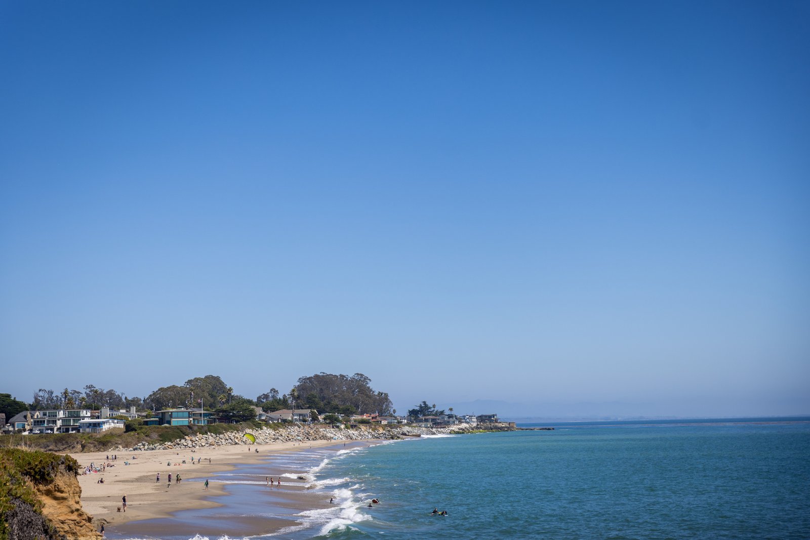 Sandy beaches and coastal homes beside Monterey Bay on the Santa Cruz East Side