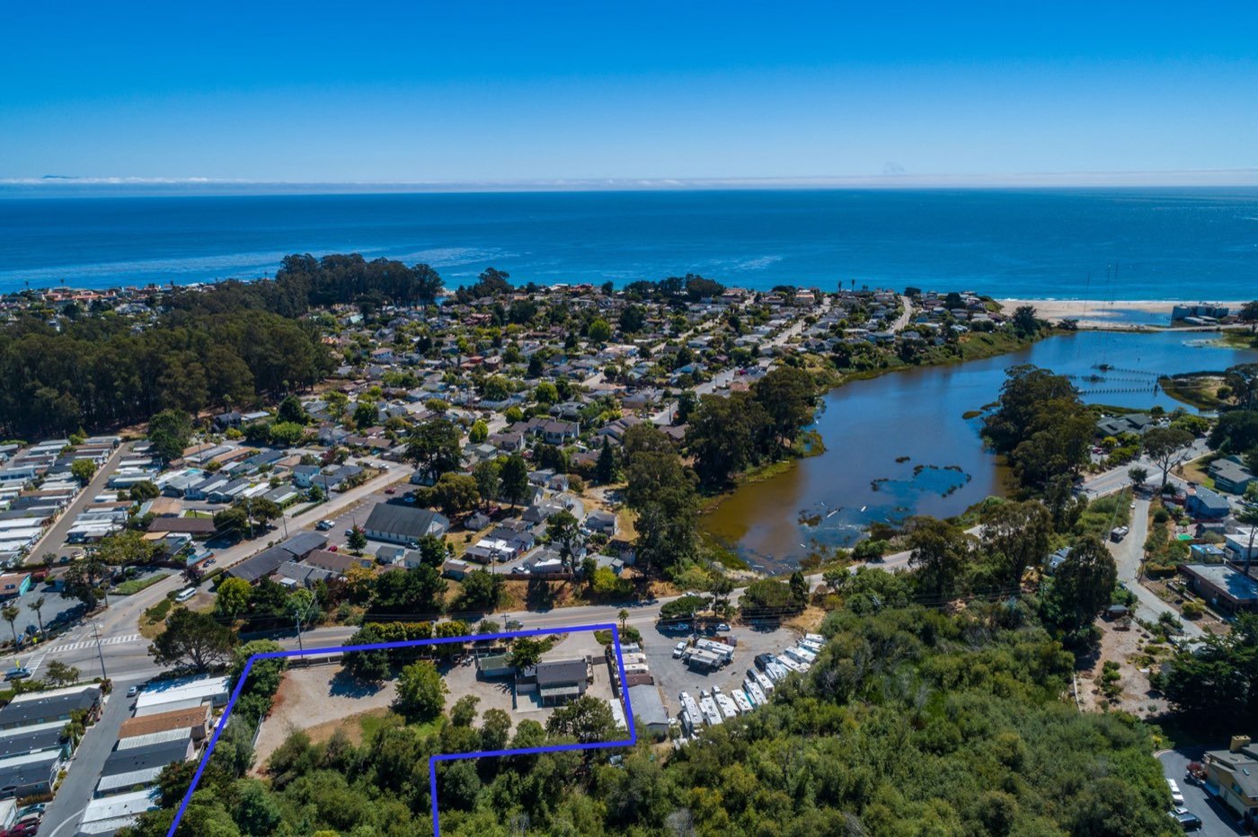 Aerial view of the owner's spot near Corcoran Lagoon and the Pleasure Point coastline