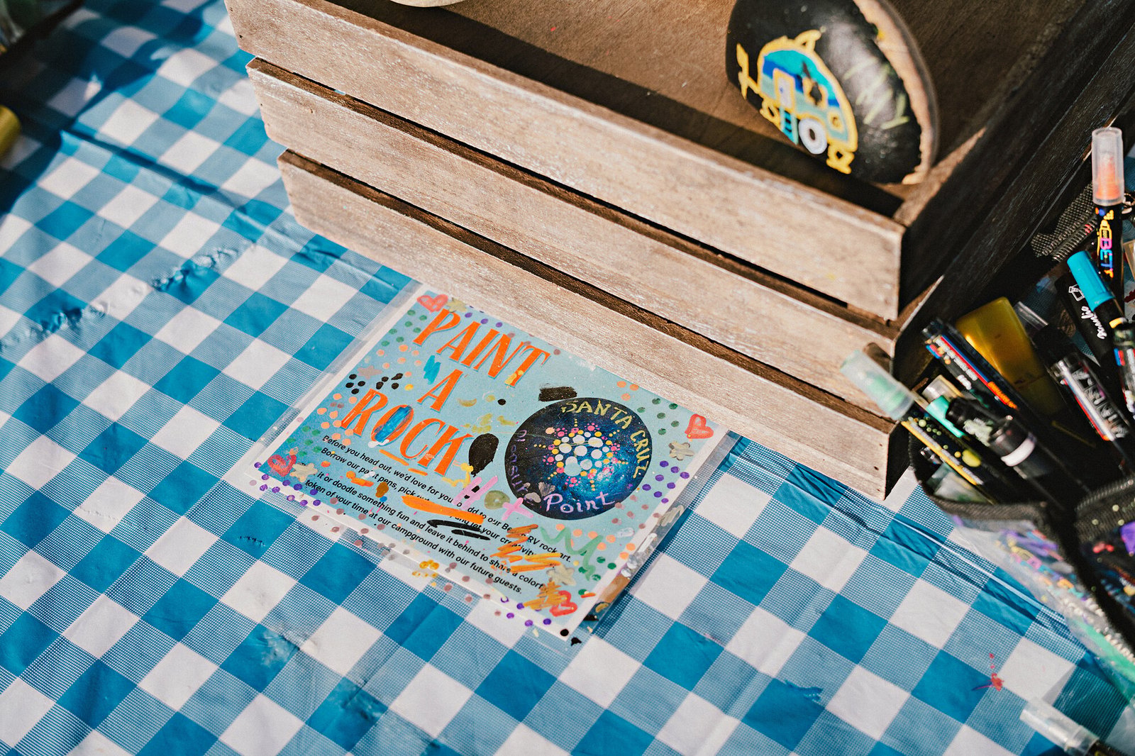 Paint-a-rock table, a Beach RV Pleasure Point tradition for guests