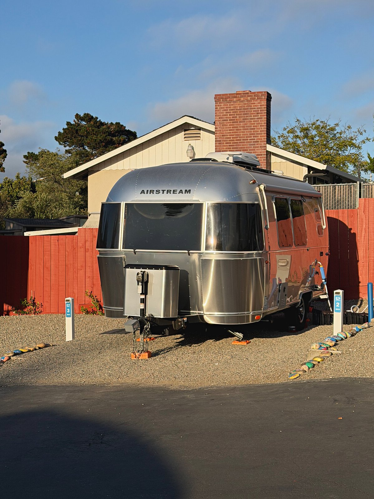 Airstream trailer in evening light on Snug site 2