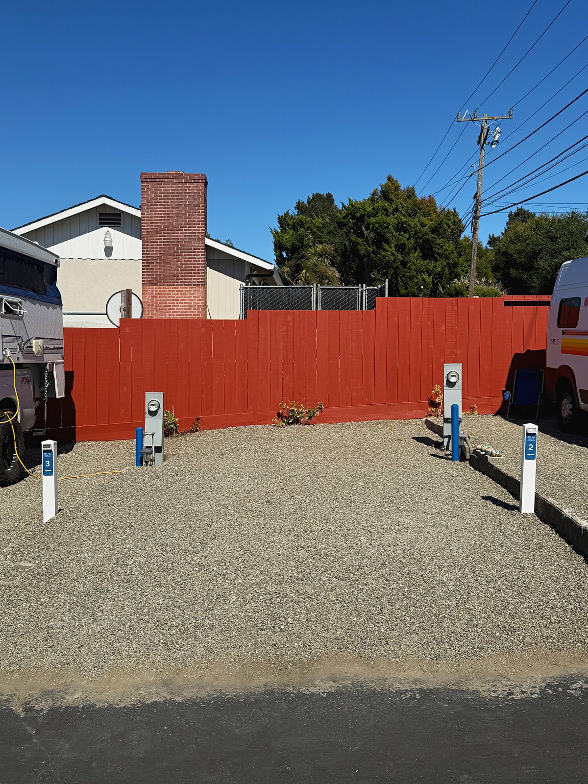 Empty Snug site 2, a compact back-in pad with water, power and sewer